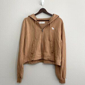 Abercrombie & Fitch Cropped Zipper Hoodie Jacket Size XL Women's Khaki